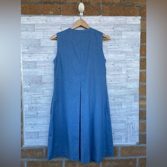 Kal Rieman sleeveless single pleat slub cotton weave chambray dress small - Picture 8 of 8